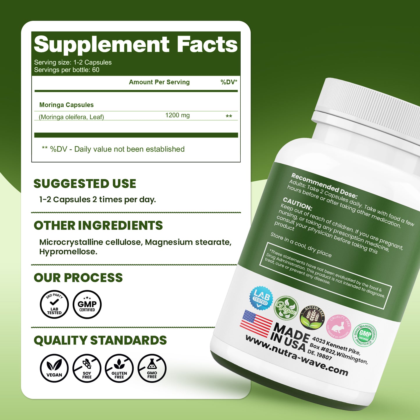 
                  
                    Organic Moringa Leaf Capsules - 1200mg
                  
                