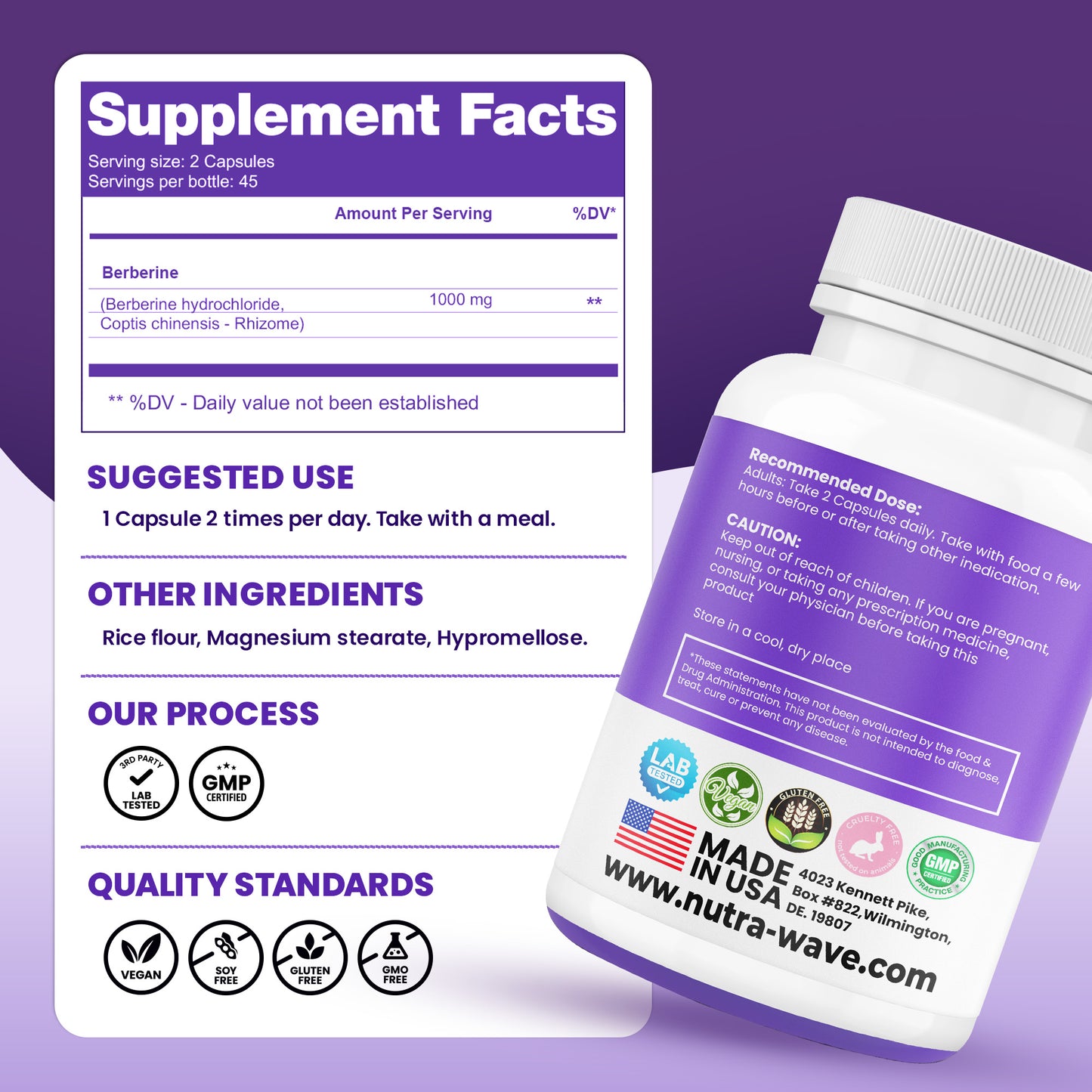 
                  
                    Berberine Capsules - 1000mg (per serving)
                  
                