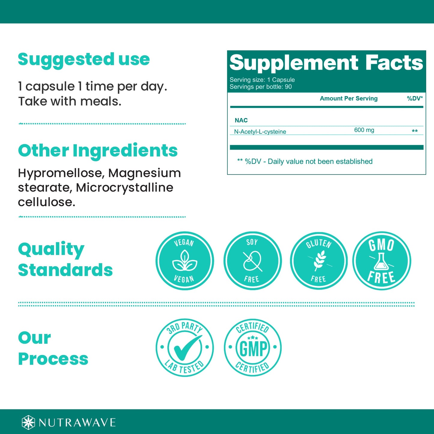 
                  
                    NAC (N-Acetyl-l-Cysteine) - 600mg
                  
                